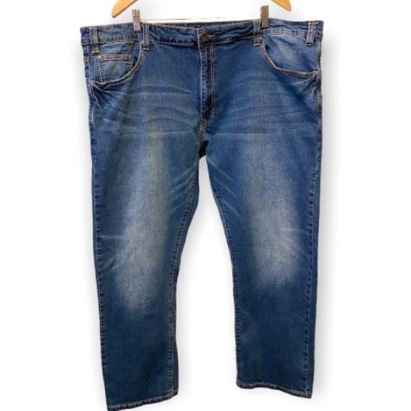 Indigo Alpha 46x30 Straight Leg Men’s Jeans Stretch Whiskered Medium Wash - Picture 1 of 10